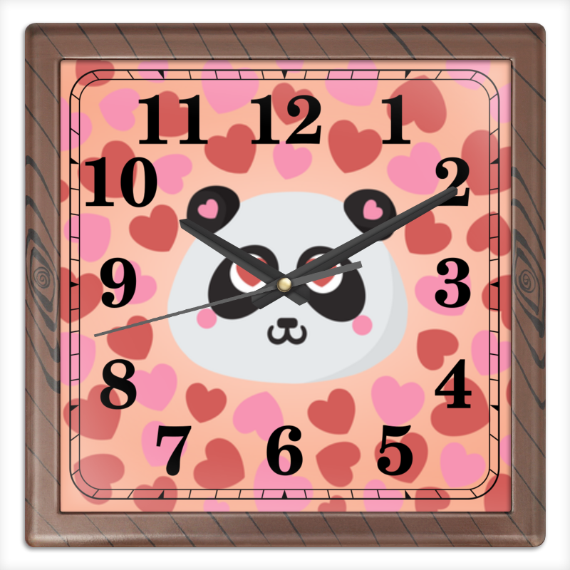Printio Часы квадратные из пластика (под дерево) Влюбленная панда