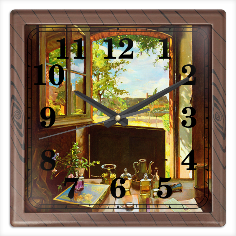 Printio Часы квадратные из пластика (под дерево) Открытая дверь в сад (картина сомова) троилин константин андреевич пройэкт