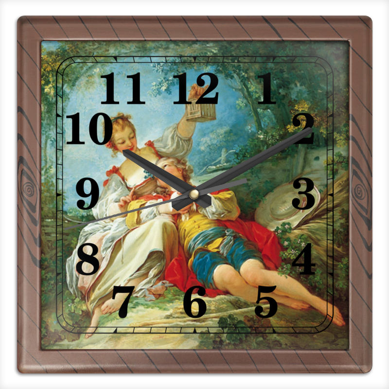 Printio Часы квадратные из пластика (под дерево) Счастливые любовники (картина фрагонара)