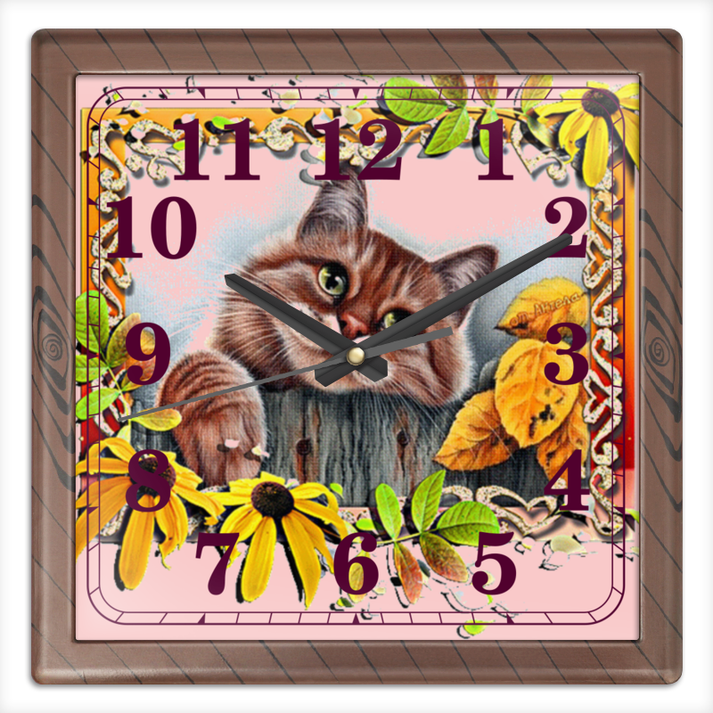 Printio Часы квадратные из пластика (под дерево) Кошки