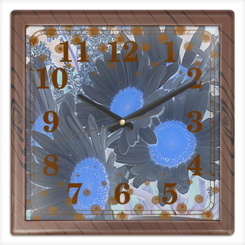 Заказать часы для офиса в Москве. Часы квадратные из пластика (под дерево) Ромашки. от Eva De Peron.  - готовые дизайны и нанесение принтов.