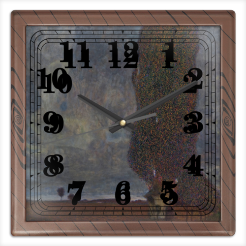Заказать часы для офиса в Москве. Часы квадратные из пластика (под дерево) Большой тополь II (Густав Климт) от trend - готовые дизайны и нанесение принтов.