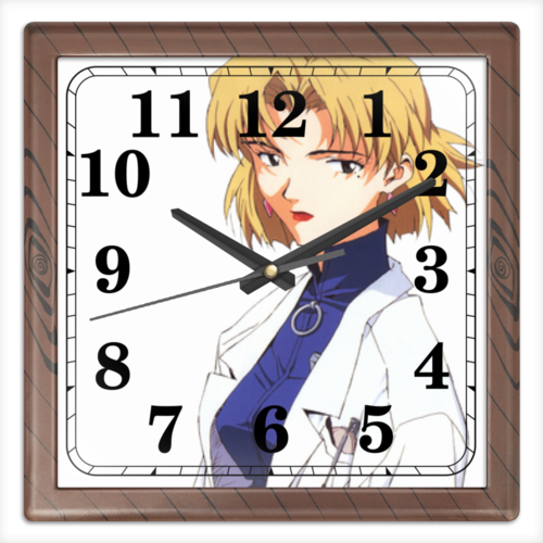 Заказать часы для офиса в Москве. Часы квадратные из пластика (под дерево) Рицуко Акаги от 1686430@mail.ru - готовые дизайны и нанесение принтов.
