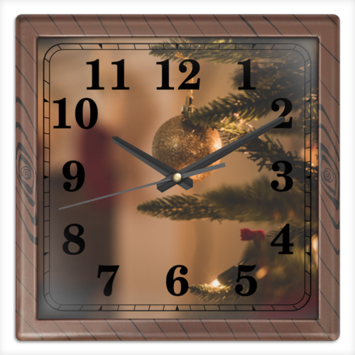 Заказать часы для офиса в Москве. Часы квадратные из пластика (под дерево) С новым годом от FireFoxa - готовые дизайны и нанесение принтов.