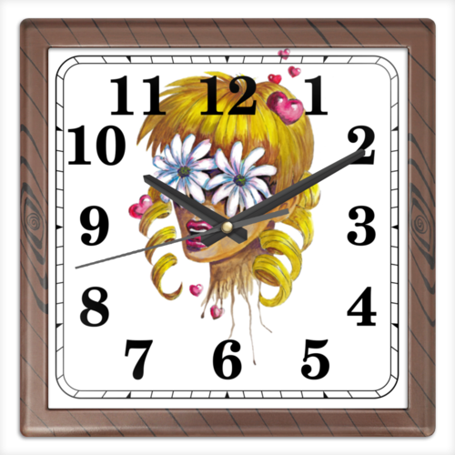 Заказать часы для офиса в Москве. Часы квадратные из пластика (под дерево) Без ума от цветов от d_ari.design@mail.ru - готовые дизайны и нанесение принтов.