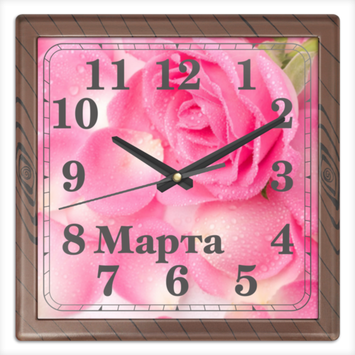 Заказать часы для офиса в Москве. Часы квадратные из пластика (под дерево) на 8 марта от Apfelbaum - готовые дизайны и нанесение принтов.