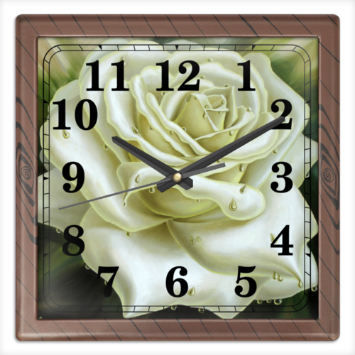 Заказать часы для офиса в Москве. Часы квадратные из пластика (под дерево) Белая роза от Inna Novitskaya - готовые дизайны и нанесение принтов.