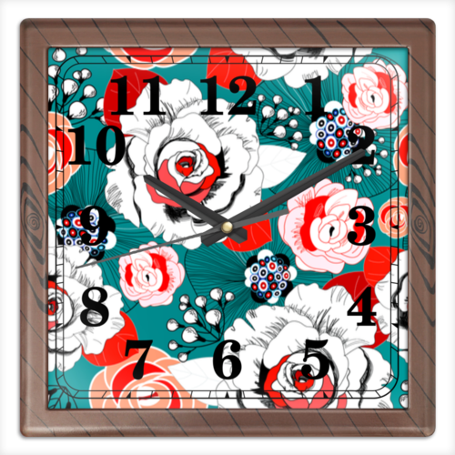 Заказать часы для офиса в Москве. Часы квадратные из пластика (под дерево) Fashion Flower от THE_NISE  - готовые дизайны и нанесение принтов.