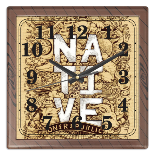 Заказать часы для офиса в Москве. Часы квадратные из пластика (под дерево) OneRepublic Native art от maria_m - готовые дизайны и нанесение принтов.