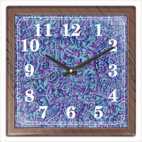 Заказать часы для офиса в Москве. Часы квадратные из пластика (под дерево) Голубое в фиолетовом от Vadim Koval - готовые дизайны и нанесение принтов.