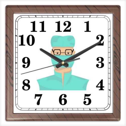 Заказать часы для офиса в Москве. Часы квадратные из пластика (под дерево)  Доктор в маске от Stil na yarkosti - готовые дизайны и нанесение принтов.