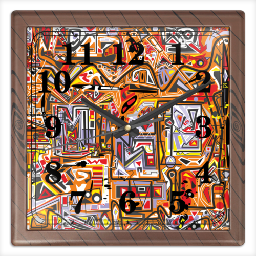 Заказать часы для офиса в Москве. Часы квадратные из пластика (под дерево) Оранжевый дом. от Vadim Koval - готовые дизайны и нанесение принтов.