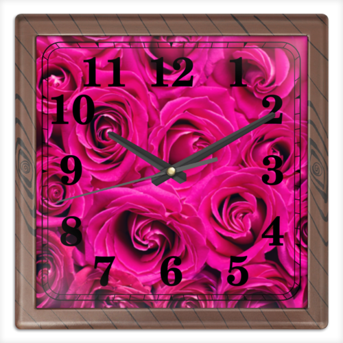Заказать часы для офиса в Москве. Часы квадратные из пластика (под дерево) Pink Roses от meteorol - готовые дизайны и нанесение принтов.