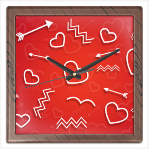 Заказать часы для офиса в Москве. Часы квадратные из пластика (под дерево) Сердечки, абстракция. от lissaart@yandex.ru - готовые дизайны и нанесение принтов.