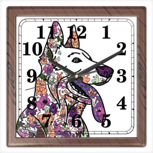 Заказать часы для офиса в Москве. Часы квадратные из пластика (под дерево) забавные собаки от Игма - готовые дизайны и нанесение принтов.