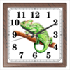 Заказать часы для офиса в Москве. Часы квадратные из пластика (под дерево) Зеленый хамелеон на ветке от tigerda  - готовые дизайны и нанесение принтов.