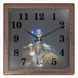 Заказать часы для офиса в Москве. Часы квадратные из пластика (под дерево) Рыба Крылатка от Оксана Музыка - готовые дизайны и нанесение принтов.