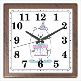 Заказать часы для офиса в Москве. Часы квадратные из пластика (под дерево) Полярный медведь. от lissaart@yandex.ru - готовые дизайны и нанесение принтов.