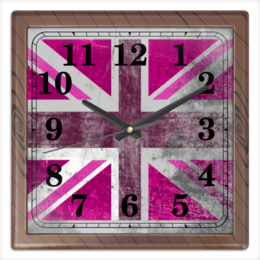 Заказать часы для офиса в Москве. Часы квадратные из пластика (под дерево) Розовый флаг Британии от ml7000@mail.ru - готовые дизайны и нанесение принтов.