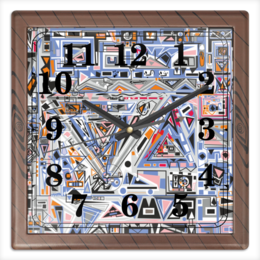 Заказать часы для офиса в Москве. Часы квадратные из пластика (под дерево) Ташизм от Vadim Koval - готовые дизайны и нанесение принтов.