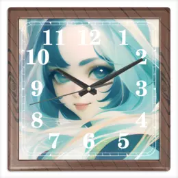 Заказать часы для офиса в Москве. Часы квадратные из пластика (под дерево) Девушка с голубыми волосами от Anstey  - готовые дизайны и нанесение принтов.