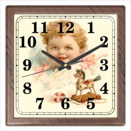 Заказать часы для офиса в Москве. Часы квадратные из пластика (под дерево) Маленький мальчик с игрушками от Александр Попов - готовые дизайны и нанесение принтов.