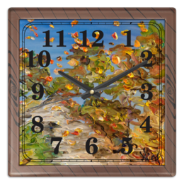 Заказать часы для офиса в Москве. Часы квадратные из пластика (под дерево) Осень от rikart - готовые дизайны и нанесение принтов.