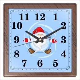 Заказать часы для офиса в Москве. Часы квадратные из пластика (под дерево) Санта в вихре снега от IrinkaArt  - готовые дизайны и нанесение принтов.