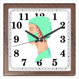 Заказать часы для офиса в Москве. Часы квадратные из пластика (под дерево)  Медицинский работник в маске от Stil na yarkosti - готовые дизайны и нанесение принтов.