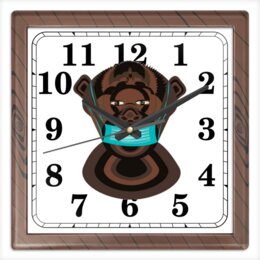 Заказать часы для офиса в Москве. Часы квадратные из пластика (под дерево)  Шимпанзе в маске от Stil na yarkosti - готовые дизайны и нанесение принтов.