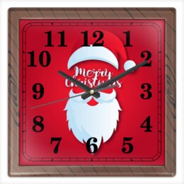 Заказать часы для офиса в Москве. Часы квадратные из пластика (под дерево) Санта Клаус от Leichenwagen - готовые дизайны и нанесение принтов.
