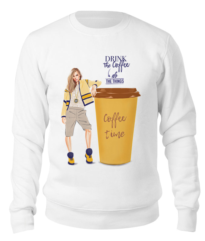 Printio Свитшот унисекс хлопковый Девушка с большим стаканом кофе printio футболка классическая выпей кофе для фокусировки на белом