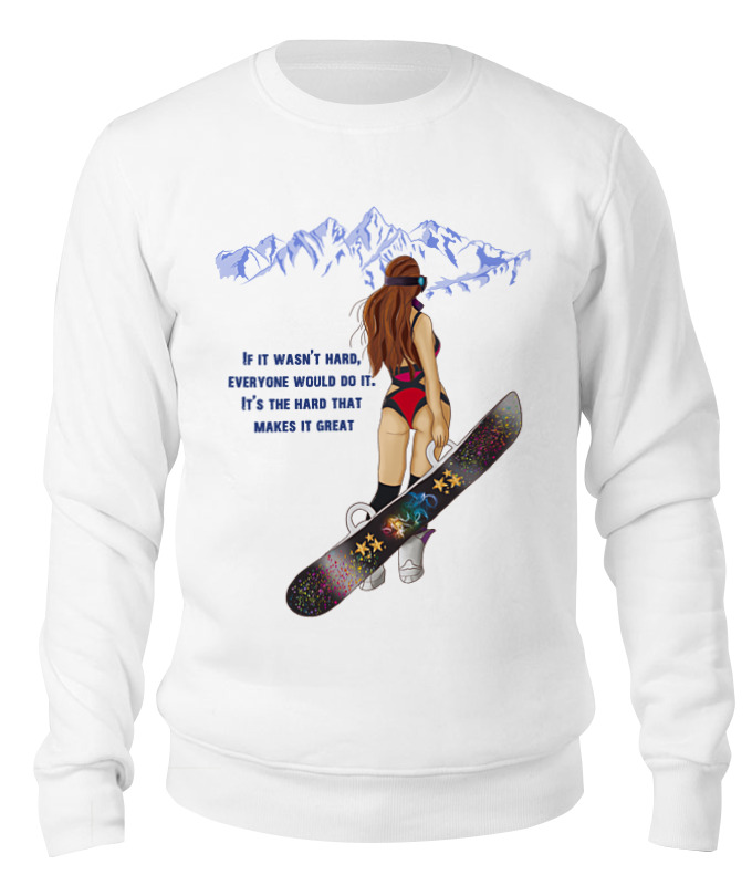 Printio Свитшот унисекс хлопковый Девушка со сноубордом жидкий чехол с блестками девушка в купальнике нарисованная на xiaomi redmi 4a сяоми редми 4а