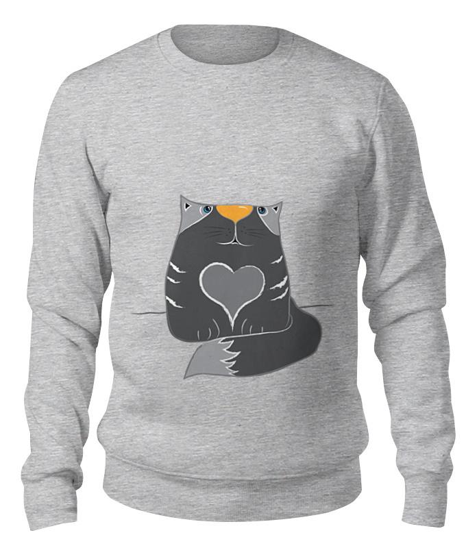 Printio Свитшот унисекс хлопковый Влюблённый котик с сердцем мужская футболка милый кот с веером жара уходи лето m серый меланж