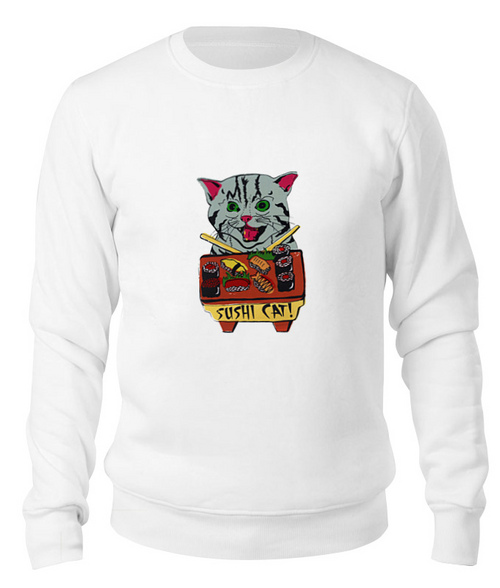 Заказать свитшот в Москве. Свитшот унисекс хлопковый кот суши от cherdantcev - готовые дизайны и нанесение принтов.