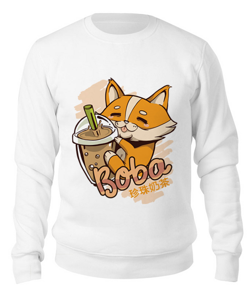 Заказать свитшот в Москве. Свитшот унисекс хлопковый Corgi Boba от Павел Павел - готовые дизайны и нанесение принтов.