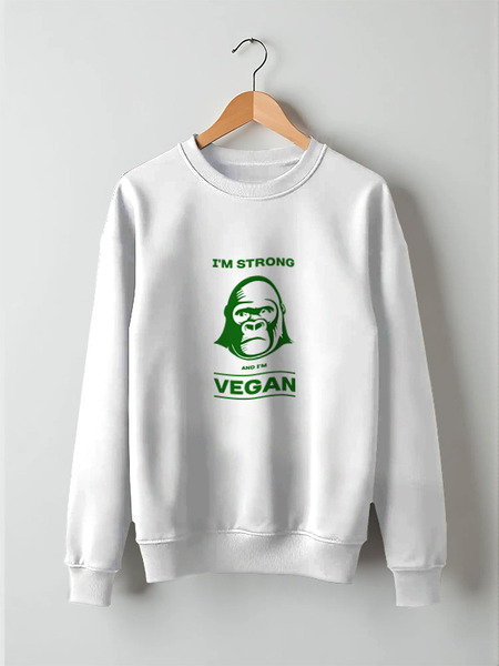 Заказать свитшот в Москве. Свитшот унисекс хлопковый I'm strong & i'm vegan от catification - готовые дизайны и нанесение принтов.