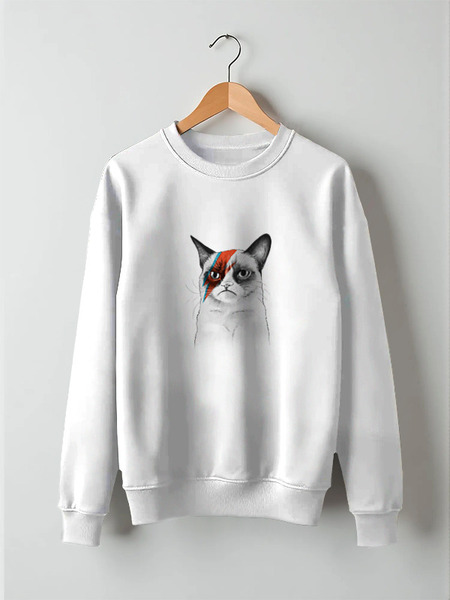 Заказать свитшот в Москве. Свитшот унисекс хлопковый Grumpy Cat x Bowie от coolmag - готовые дизайны и нанесение принтов.