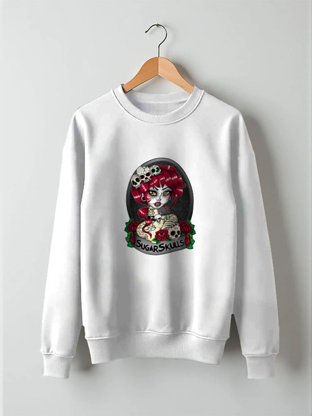 Заказать свитшот в Москве. Свитшот унисекс хлопковый Sugar skull girl от Leichenwagen - готовые дизайны и нанесение принтов.