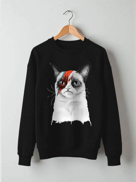 Заказать свитшот в Москве. Свитшот унисекс хлопковый Grumpy Cat x David Bowie от Amerikanka - готовые дизайны и нанесение принтов.