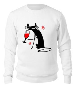 Заказать свитшот в Москве. Свитшот унисекс хлопковый Кот с бокалом вина  от T-shirt print  - готовые дизайны и нанесение принтов.