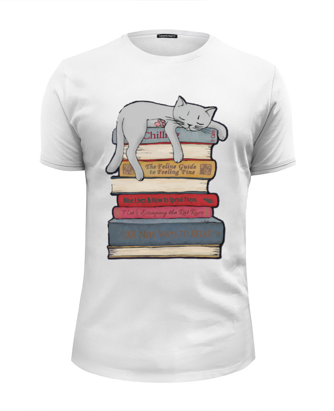 printio футболка wearcraft premium slim fit грустный кот grumpy cat Printio Футболка Wearcraft Premium Slim Fit Кот и книги