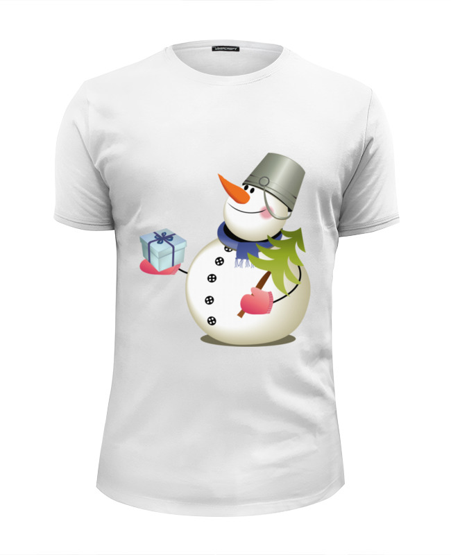 Printio Футболка Wearcraft Premium Slim Fit Снеговик с сувениром.с новым годом. printio футболка wearcraft premium slim fit снегирь с новым годом