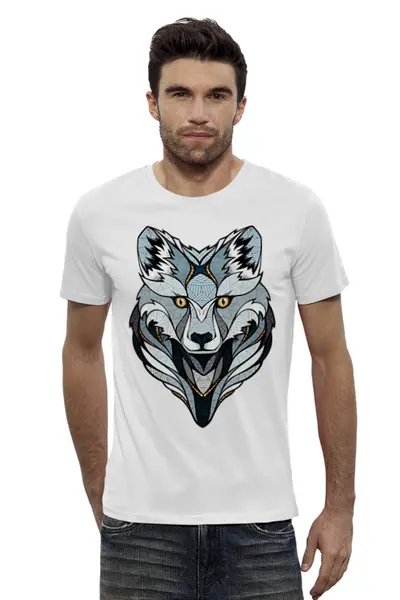 Заказать мужскую футболку в Москве. Футболка базовая Голубой волк от Nos  - готовые дизайны и нанесение принтов.