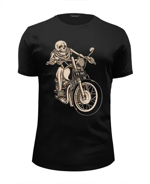 Заказать мужскую футболку в Москве. Футболка базовая Skeleton Biker от Leichenwagen - готовые дизайны и нанесение принтов.
