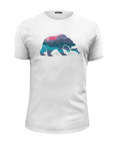 Заказать мужскую футболку в Москве. Футболка базовая Медведь на рыбалке от printik - готовые дизайны и нанесение принтов.