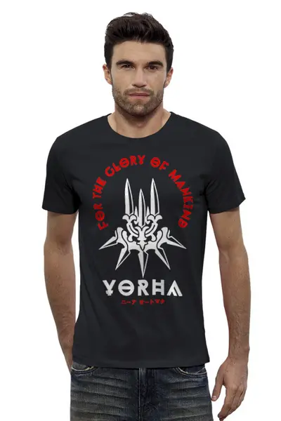 Заказать мужскую футболку в Москве. Футболка базовая Nier: Automata, YoRHa от geekbox - готовые дизайны и нанесение принтов.