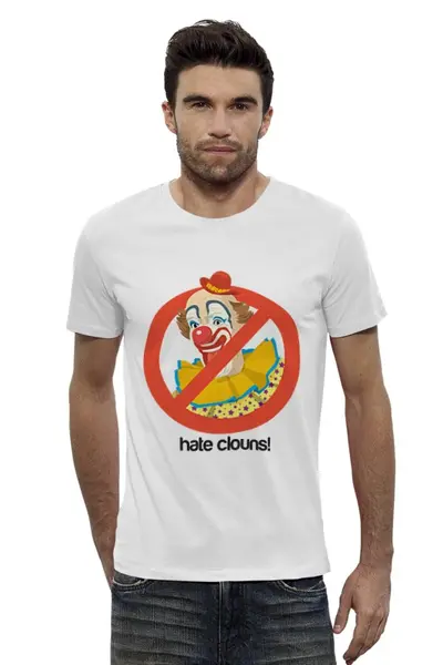 Заказать мужскую футболку в Москве. Футболка базовая Ненавижу клоунов! от Юлия - готовые дизайны и нанесение принтов.