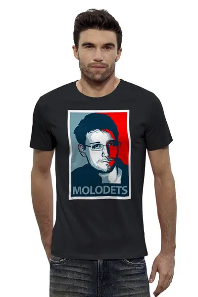 Заказать мужскую футболку в Москве. Футболка базовая Сноуден - молодец / SNOWDEN MOLODETS от Мурад Мокран - готовые дизайны и нанесение принтов.