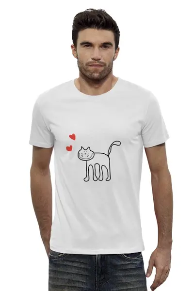 Заказать мужскую футболку в Москве. Футболка базовая котик от Karina Radomskaya - готовые дизайны и нанесение принтов.